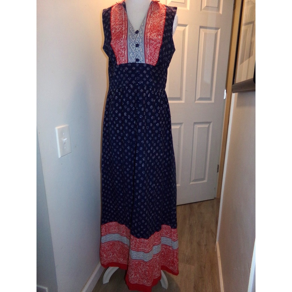 Vintage Blue Prairie Hawaii Liberty House Maxi Dress No Size Tag See Measurement